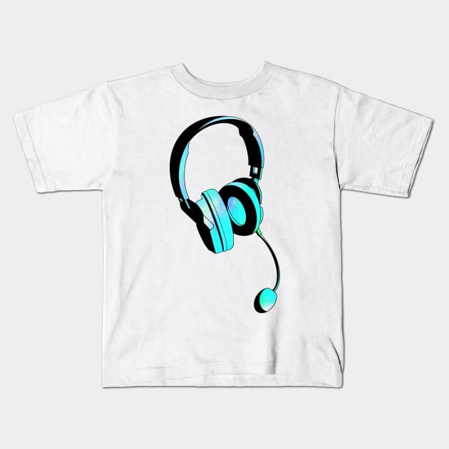 Gamer headset aqua Kids T-Shirt by Gavlart